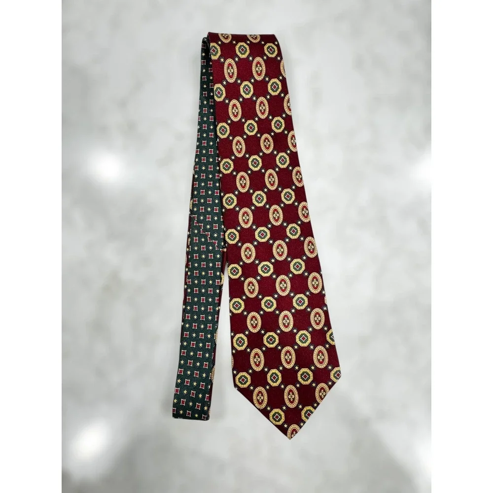 Business Formal Tommy‎ Hilfiger Men Burgundy Geometric Silk Tie Vintage Office